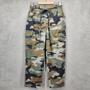 Gap Camo Cargo Pants High Rise‎ Tie Waist Petite 4 Green Woodland NWT